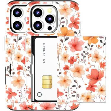 Imagem de MUQR Capa compatível com iPhone 16 Pro Max com suporte de cartão fofo - Design Kawaii, proteção contra quedas de nível militar, capa carteira robusta para mulheres (flores brancas de outono)
