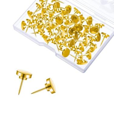 Imagem de Tachinhas de polegar douradas resistentes, pinos de pressão para estofados e tapetes, tachas planas decorativas para madeira, tecido e muito mais, 50 peças
