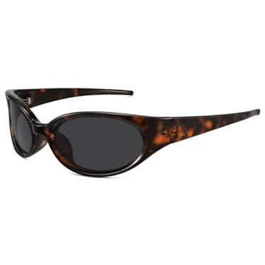 Imagem de WOWSUN Óculos de sol retrô Y2K para mulheres, óculos escuros esportivos polarizados modernos com proteção UV, Armação tartaruga, lente cinza, Medium