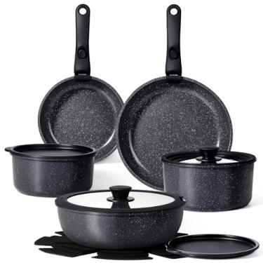 Imagem de GiPP Conjunto de panelas e frigideiras de cerâmica, antiaderente, com cabo removível, saudável, não tóxico, sem PFOA e PTFE, seguro para lava-louças e forno, panela e panela de indução, 15 peças