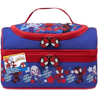 Imagem de Get Trend Lancheira com isolamento térmico Marvel Spidey com dois compartimentos para piquenique lanches bolsa térmica presentes para crianças (azul e vermelho)