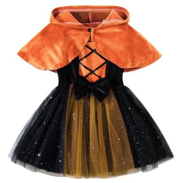 Imagem de FANCYINN Newborn Baby Girl Halloween Outfits 2Pcs Straps Tutu Romper Dress Halloween Orange Cloak Coat Infant Witch Costume 4-5T