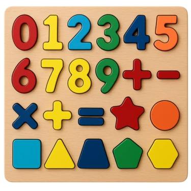 Imagem de Brinquedo Educativo em Madeira 22 Peça Números e Formas Geométricas Brinquedo Pedagógico para Crianças 3+ Anos
