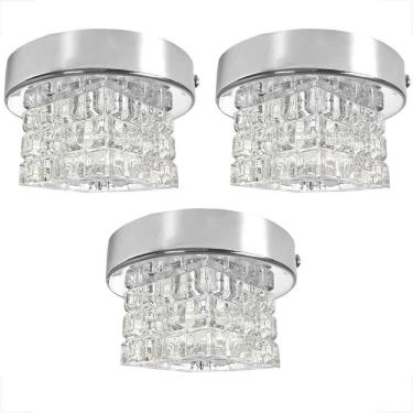 Imagem de Kit 3 Plafon Spot Cristal Sobrepor Prata Polido Banheiro