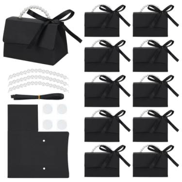 Imagem de BENECREAT Conjunto de 16 caixas de lembrancinhas de casamento preta, caixas de presente decorativas com alça de pérola, fitas, adesivos, caixas de presente para aniversários, festas, casamentos