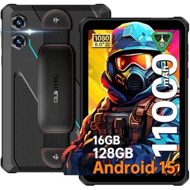 Imagem de OUKITEL Tablet RT3 Plus robusto Android 15, tablets à prova d'água com tela HD de 8 polegadas, bateria de 1100 mAh, tablet PC industrial de 16 GB + 128 GB (1 TB extra), 16 MP + 8 MP, alto-falante de