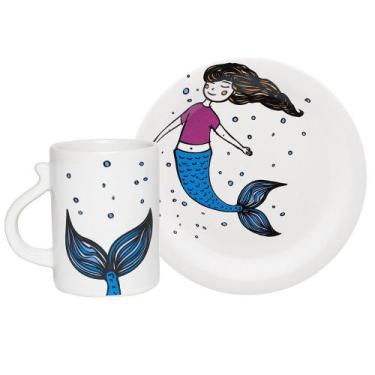 Imagem de Conjunto Infantil Com Prato E Caneca - Sereia Oxford