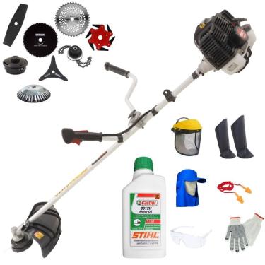 Imagem de Roçadeira KW52-LE Kawashima 52cc Com Carretel + Facas 2 Pontas, 3 Pontas, 6 Pontas, 40 Dentes, 80 Dentes, Trimmer e Escova de Aço + EPI + ÓLEO STIHL