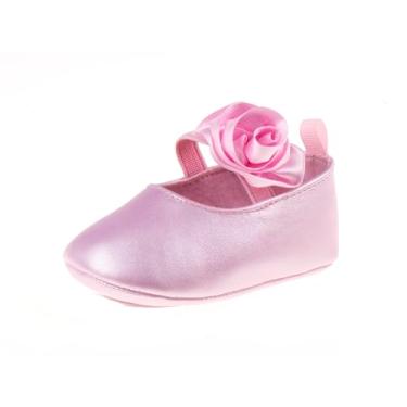 Imagem de Josmo Sandálias infantis para meninas, sola macia, primeiro andador, laço, flor, glitter, sapatilhas, para recém-nascidos, tamanho 2-4, Rosa claro, 17