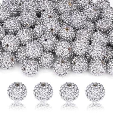 Imagem de CREATZONE 40 peças 20 mm strass chiclete contas de prata redondo bola de discoteca contas de resina contas grossas de cristal para caneta pulseira colar chaveiros fabricação de joias, orifício: 2,5 mm