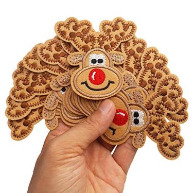 Imagem de 6,9 cm x 7 cm 12 peças de rena fofa X'Mas Natal ferro sobre costurar em pano, apliques bordados à máquina, bordado à máquina, artesanato de costura