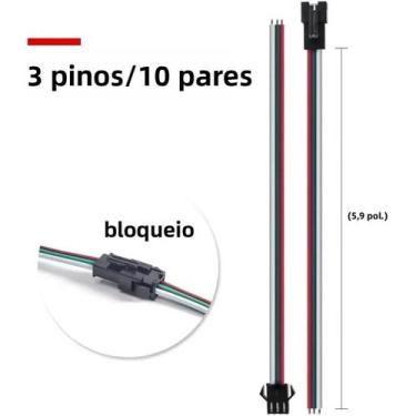 Imagem de Conectores De Fita LED RGB 10 Pares 2/3/4/5 Pinos SM JST Cabo De 15cm 