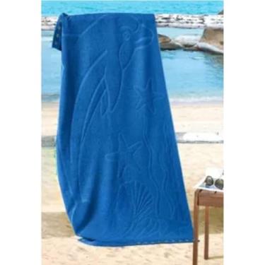 Imagem de Toalha De Praia Golfinho Aveludada, Azul, 81cm x 150m, Decorativa com Bordas em Espiral Turquesa