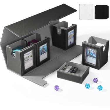 Imagem de UAONO Caixa de baralho de cartas para MTG com exibição Commander, caixa de baralho 5 em 1 comporta mais de 800 cartas sem manga, organizador de ímã forte compatível com cartões esportivos Yugioh TCG