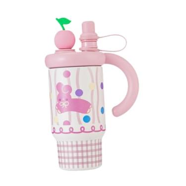 Imagem de Generic Copo térmico portátil de aço inoxidável com tampa de canudo de 800 ml à prova de vazamentos para carro, escritório, viagem, academia e acampamento, Coelho Rosa
