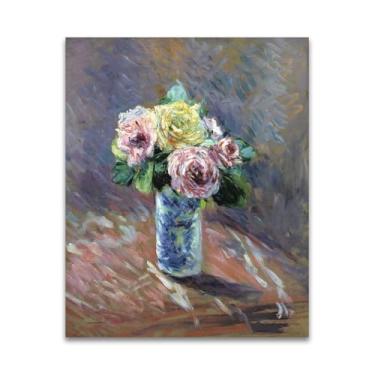 Imagem de Famosa pintura de arte de parede - (Rosas amarelas e vermelhas) por Gustave Caillebotte - Reproduções impressas em tela - Imagens para decoração de sala de estar (70 x 90 cm (27,6 x 35,4 pol)/sem