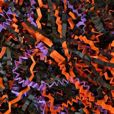 Imagem de Corlcol Enchimento de papel enrugado de 500 g para caixa de presente e cesta no dia das bruxas (laranja, preto e roxo)