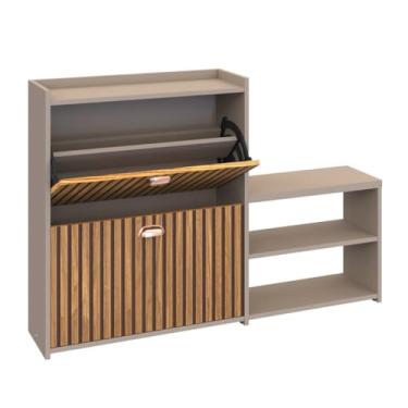 Imagem de Organizador Banco Sapateira Retrô 2 Gavetas Basculantes Dark Pares Sapatos Para Quarto Hall de Entrada- Fendi/Ripado