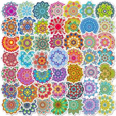 Imagem de KYMY Mandala Stickers for India Diwali Festival, 100 PCS Adhesive Waterproof PVC Vinyl Deepavali Rangoli Mandala Decorative Stickers for Laptop, Water Bottle, Notebook, Skateboard & DIY Crafts