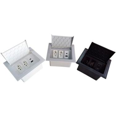 Imagem de Caixa Embutir 2 Tomadas 1 HDMI 2 RJ45 1 USB Dados 2 USB Charger - QTMO