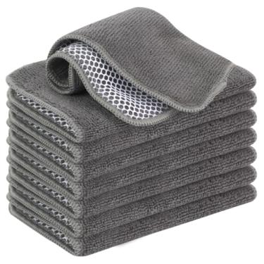 Imagem de VIVOTE Panos de prato de microfibra, toalhas de chá laváveis com lateral de limpeza de malha de poliéster, pano de limpeza de massa de cozinha, pano de malha, pacote de 8, 20 cm x 20 cm (cinza)