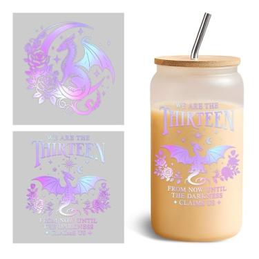 Imagem de Conjunto de 2 peças We are The Thirteen from Now Until The Darkness Claims Us UV DTF Cup Wraps for 473.6 g Glass Fourth Wing, decalque de transferência a frio para copos de vidro ACOTAR Dragon, vinil