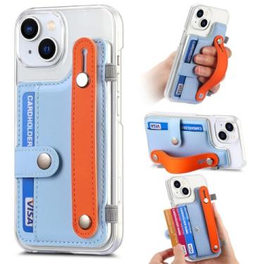 Imagem de Para iphone 15 capa com suporte de cartão alça de pulso capa de telefone transparente para iphone 14 13 12 11 pro max xr xs 6 7 8 plus, azul celeste, para iphone 7plus 8plus