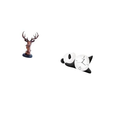 Imagem de Fenteer Estatueta de Resina em Forma de Cabeça de Veado E Panda, Relógio de Parede Moderno E Fofo, Decoração para Sala de Estar, Mesa de Cabeceira E Mesa de T