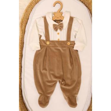 Imagem de Macacão Longo Plush Bebê Menino Inverno Luxo Lessa Kids 9251, Bege, M 