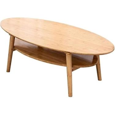 Imagem de Mesa De Chá Mesa De Café Mesa Lateral Moderna Simples Mesa De Centro De Bambu Com Prateleira De Armazenamento Dupla Mesa De Cabeceira Prática Sala De Estar Sof, Primary Color, 120 * 40.5cm