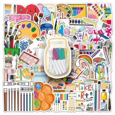 Imagem de Adesivos de ferramentas de pintura |50 peças de decalques de vinil à prova d'água com tema de desenho para garrafas de água, laptop, carro, geladeira, bagagem, copo de computador, celular, armário