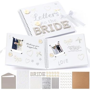 Imagem de WATINC Kit de scrapbook Letters to The Bride – 20 x 20 cm DIY álbum de fotos de casamento livro de visitas para chá de panela, despedida de solteira, livro de memória bege com laços de flores 3D