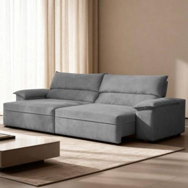 Imagem de Sofá Retrátil e Reclinável Molas Ensacadas 290cm Veludo Malta Cinza