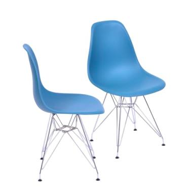 Imagem de Kit 2 Cadeiras DKR Base Cromada (Azul Petróleo)