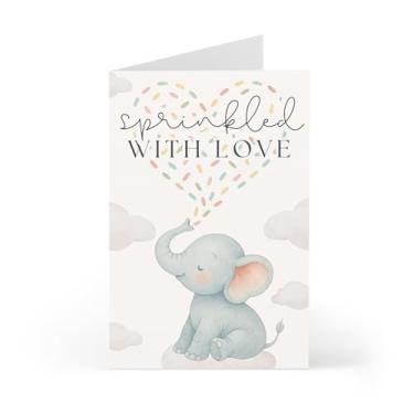 Imagem de Prezzeluna Cartão Sprinkled with Love Baby Sprinkle – Cartão comemorativo de chá de bebê para futura mamãe – Celebração de bebê neutro de gênero, polvilhe com tema de elefante ou cartão de chuveiro