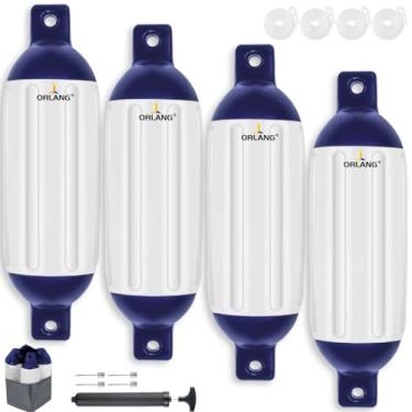 Imagem de ORLANG Para-lamas de barco de 16,5 x 58,4 cm, para-choques de barco para ancoragem, pacote com 4, pára-choques de vinil com nervuras infláveis, para-choques de pontão com bomba de ar, cordas, agulhas