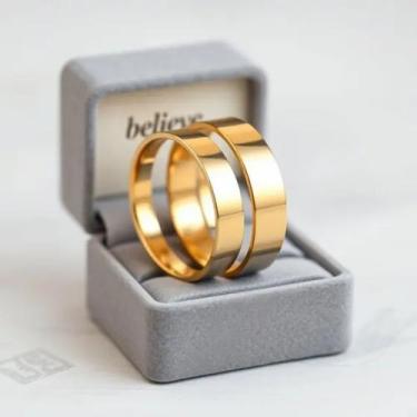 Imagem de Par de alianças ouro 18k revestidas 4mm - quadrada 14 ao 33 - believe 