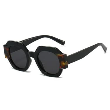 Imagem de VFDHN Óculos de sol femininos estilo polígono, duas cores, vintage, laranja, degradê, uv400, masculino, punk (preto)