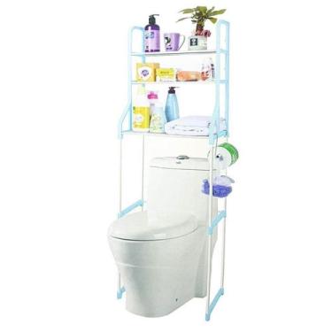 Imagem de Estante Rack Desmontavel 3 Prateleiras Portatil Para Banheiro Lavanderia Vaso Sanitario Toalhas Acessorios Azul