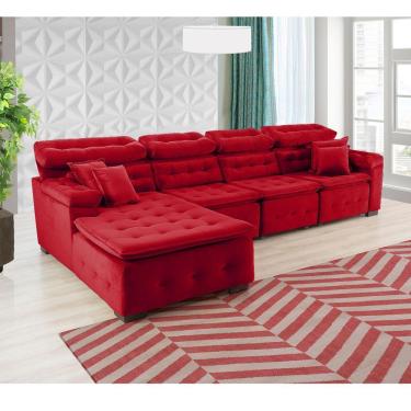Imagem de Sofá Orlando 3.45x1.90m Com Chaise, Retrátil E Reclinável - Vermelho