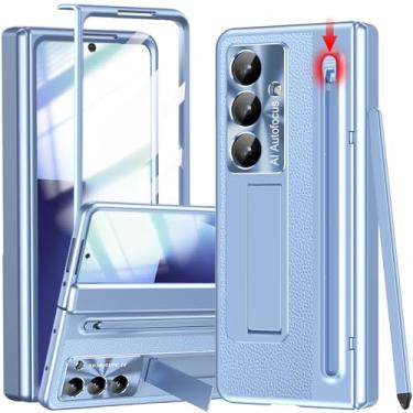Imagem de YQODSZ Capa para Samsung Galaxy Z Fold 7 com suporte para caneta S e caneta Stylus, capa dobrável de couro PU com suporte protetor de tela embutido para câmera Z Fold 7 azul