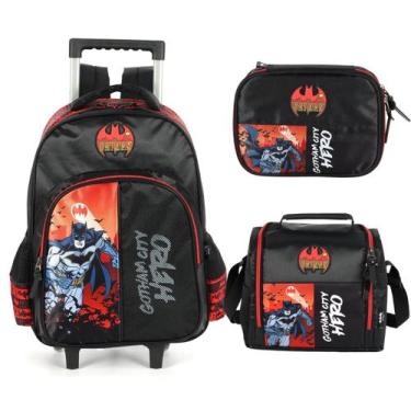 Imagem de Kit Mochila Rodinha Lancheira Estojo Escolar Menino Batman - Luxcel, V
