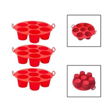 Imagem de Kit 3 Forma Cesto Silicone Air Fryer Cupcake Muffin Vermelho - Unyhome