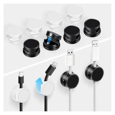 Imagem de Pacote com 12 organizadores de cabos – clipes magnéticos rotativos para cabos, organizador de cabos adesivos, carregador de telefone, clipes de gerenciamento de cabos para mesa de cabeceira de