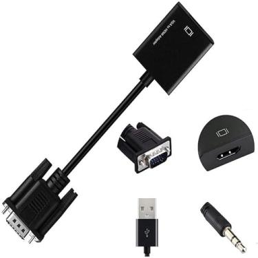 Imagem de HBFQMDJLX Cabo adaptador conversor VGA para HDMI com áudio de 3,5 mm, vídeo HD 1080p, porta de fonte de alimentação