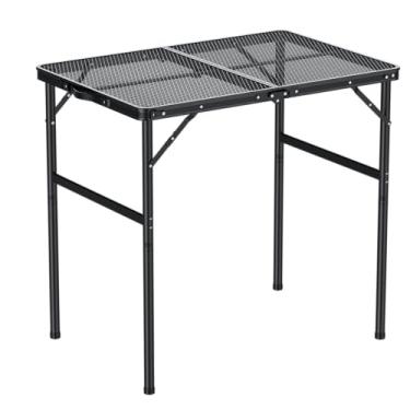 Imagem de GARLLEN Mesa de grelha dobrável, 3 mesas de acampamento leves de altura ajustável com mesa de malha resistente ao calor, mesas portáteis de alumínio para churrasco, acampamento, piquenique, 89 cm C x