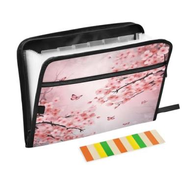 Imagem de Wassud Pasta organizadora de arquivos sanfonada de cerejeira A4, pasta organizadora de documentos, com etiquetas, pasta de arquivos expansível, 13 bolsos