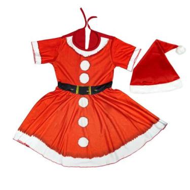 Imagem de Fantasia de Mamãe Noel Infantil Noelete Com Gorro de Natal - Fantasias