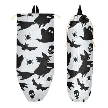 Imagem de xigua Suporte de parede para saco plástico de caveira de Halloween com cordão, 1 pacote, reutilizável para decoração de bolsas, meias, roupas íntimas e gravatas