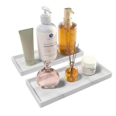 Imagem de Bandeja de banheiro com 2 peças, organizador de balcão de silicone de 20 x 12 cm, suporte decorativo para vela e bandeja de perfume, cosméticos, anéis de joias para organizador de pia de cozinha